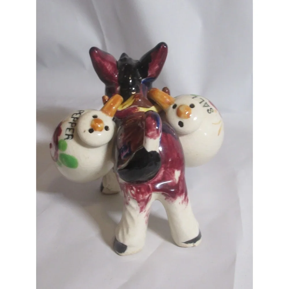 Vintage Japan Salt Pepper Shakers Donkey burro mule Painted Jugs